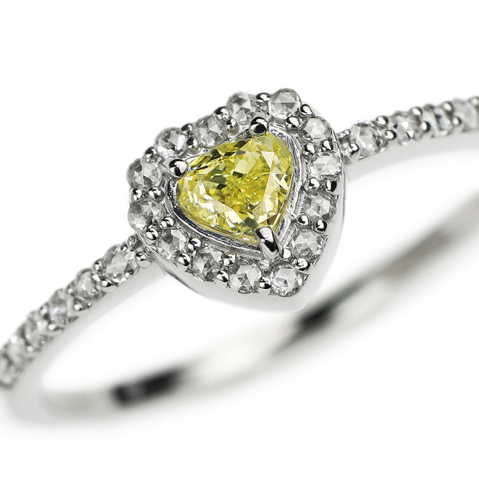 新品 Pt950 マロンシェイプ 天然イエロー ダイヤモンド ローズカットダイヤ リング 0.138ct FIY SI1 D0.11ct 【エスコレ】