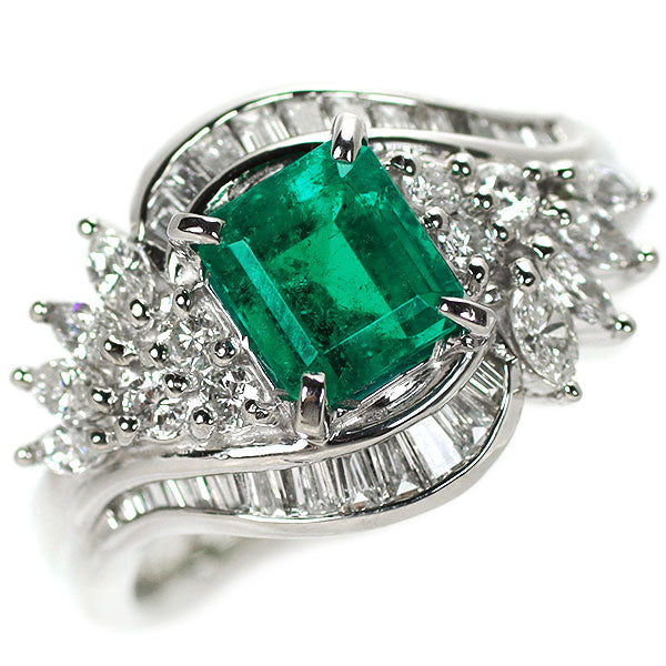 Pt900 エメラルド ダイヤモンド リング 1.21ct D0.87ct