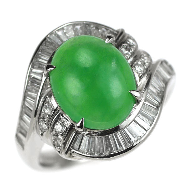 Pt900 翡翠 ダイヤモンド リング 3.41ct D0.77ct