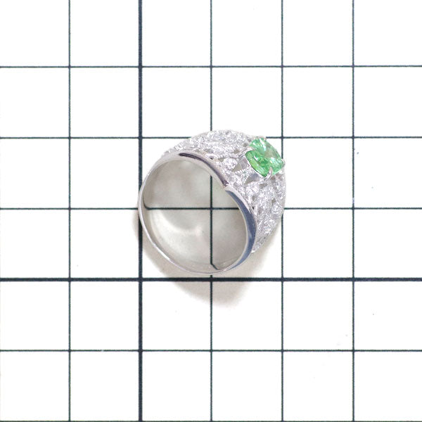 K18WG グロッシュラーライト ミントガーネット ダイヤモンド リング 1.14ct D0.38ct