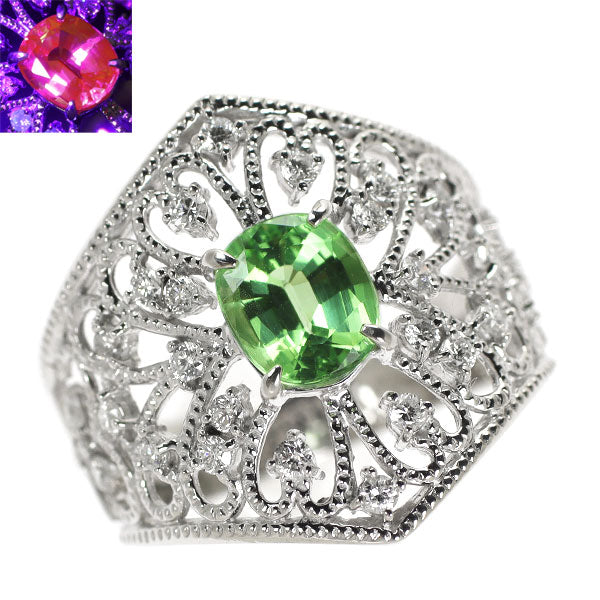 K18WG グロッシュラーライト ミントガーネット ダイヤモンド リング 1.14ct D0.38ct