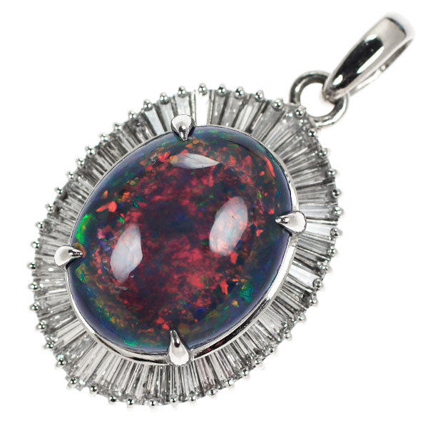 Pt900 ブラックオパール ダイヤモンド ペンダントトップ 6.77ct D1.33ct ロケットタイプ