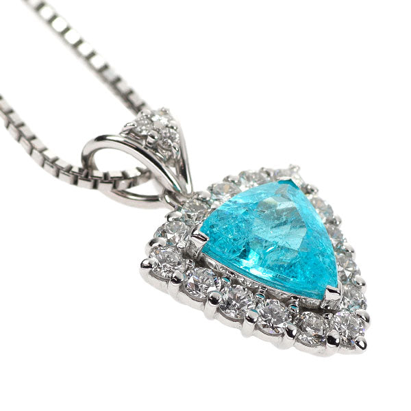 希少 Pt900/ K18WG ブラジル産パライバ トルマリン ダイヤモンド ペンダントネックレス 1.88ct D0.85ct