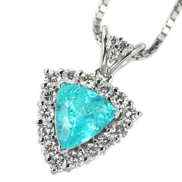 希少 Pt900/ K18WG ブラジル産パライバ トルマリン ダイヤモンド ペンダントネックレス 1.88ct D0.85ct