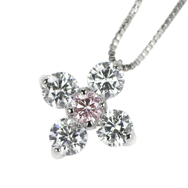 希少 Pt 天然ピンクダイヤモンド ペンダントネックレス 0.081ct FLP VS2 D0.43ct フラワー