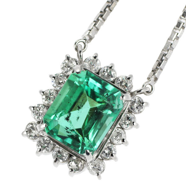 Pt850 エメラルド ダイヤモンド ペンダントネックレス 1.95ct D0.36ct