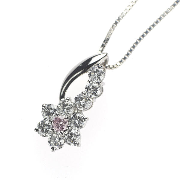 希少 Pt 天然ピンク ダイヤモンド ペンダントネックレス 0.074ct D0.710ct フラワー