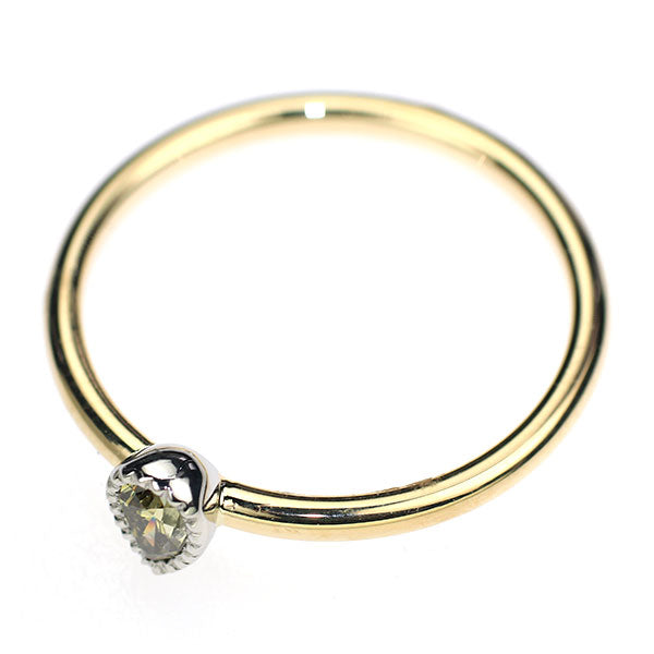New K18/Pt950 Natural Greenish Yellow Diamond Ring 0.172ct FDBGY VS1 Forged/Handmade [Escore] 