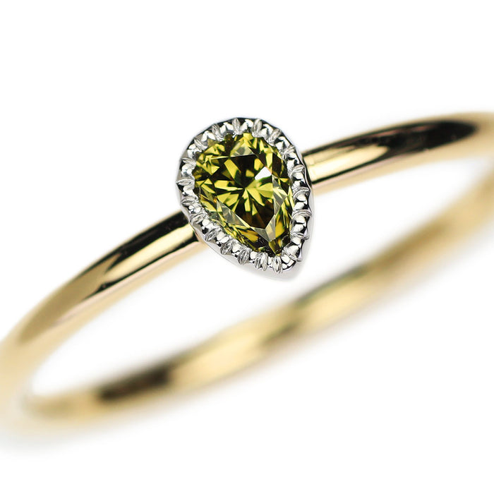 New K18/Pt950 Natural Greenish Yellow Diamond Ring 0.172ct FDBGY VS1 Forged/Handmade [Escore] 