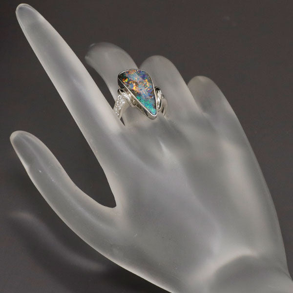 Pt900 ボルダーオパール ダイヤモンド リング 5.35ct D0.10ct