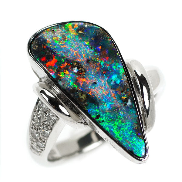 Pt900 ボルダーオパール ダイヤモンド リング 5.35ct D0.10ct