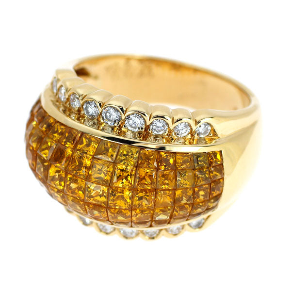 K18YG ゴールデンサファイア ダイヤモンド リング 6.32ct D0.46ct ミステリーセッティング
