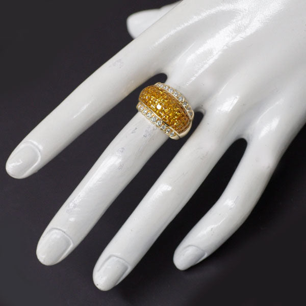 K18YG ゴールデンサファイア ダイヤモンド リング 6.32ct D0.46ct ミステリーセッティング