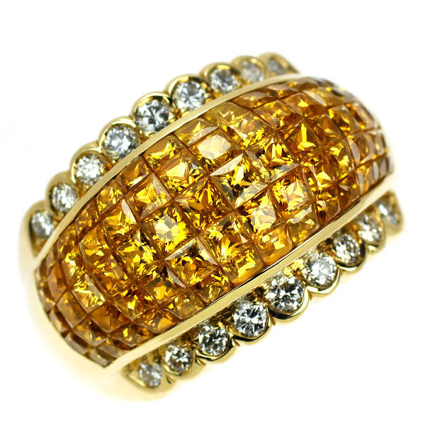 K18YG ゴールデンサファイア ダイヤモンド リング 6.32ct D0.46ct ミステリーセッティング