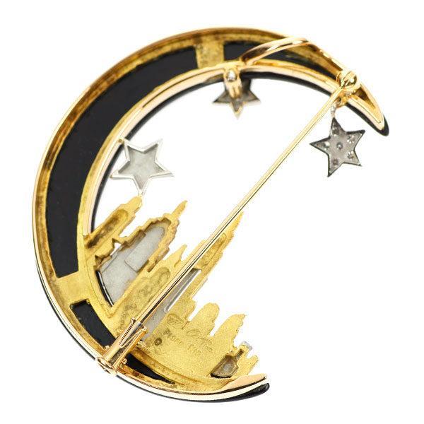 Nobuko Ishikawa K18/Pt900 Diamond Onyx Pendant Top and Brooch As Time Fairy Tale Night View Moon 