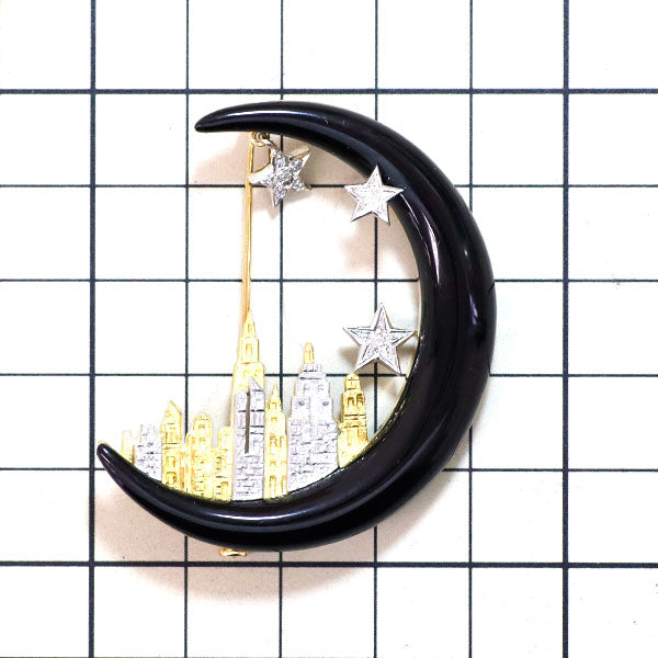 Nobuko Ishikawa K18/Pt900 Diamond Onyx Pendant Top and Brooch As Time Fairy Tale Night View Moon 