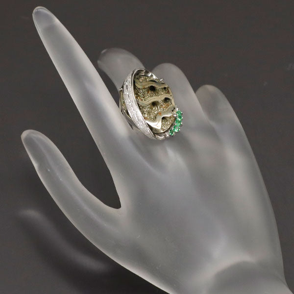 Pt900 パイライト グリーンガーネット ダイヤモンド リング 16.69ct G0.23ct D0.05ct