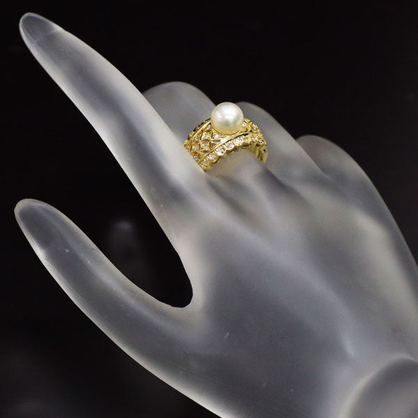K18YG アコヤ真珠 ダイヤモンド リング 径約7.3mm D0.25ct フィレンツェ彫