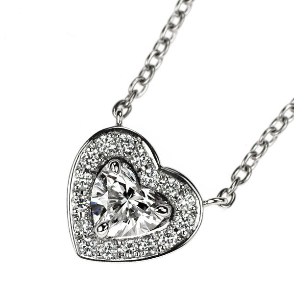 サバース Pt900/ Pt850 ハートシェイプ ダイヤモンド ペンダントネックレス 0.34ct D0.10ct