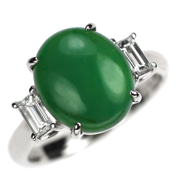 Pt900 樹脂含浸なし 翡翠 ダイヤモンド リング 4.234ct D0.41ct