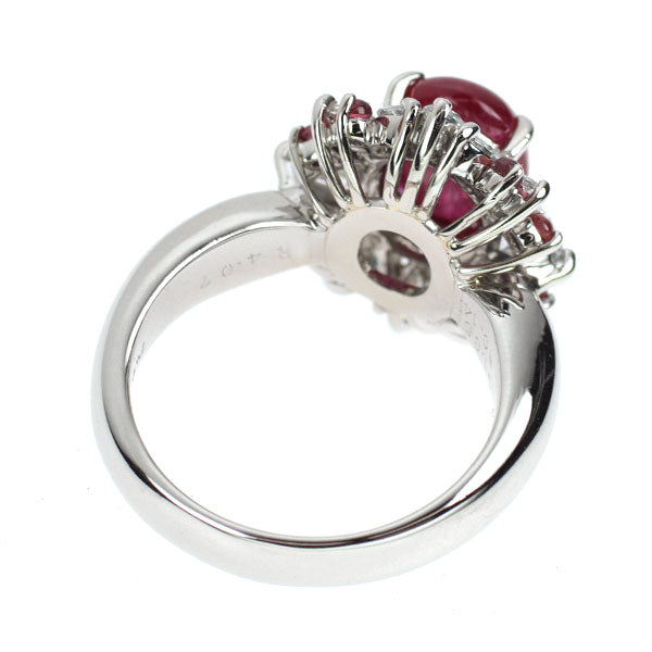 Pt900 カボションルビー ダイヤモンド リング 4.07ct R0.14ct D1.35ct