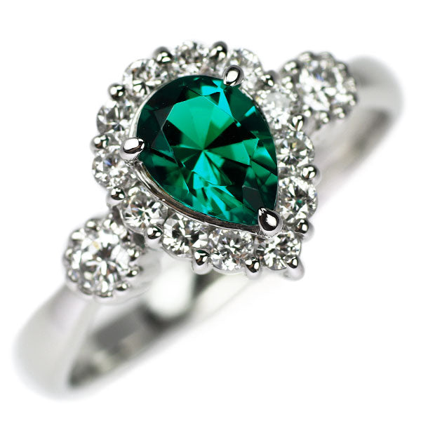 クレサンベール Pt900 再結晶エメラルド ダイヤモンド リング 0.49ct D0.46ct