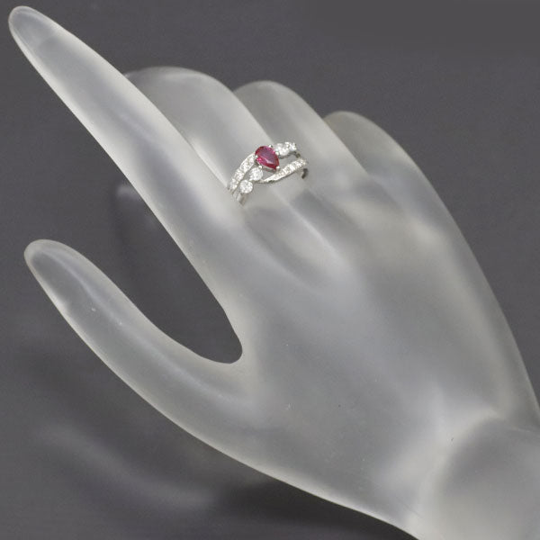 Pt900 ペアシェイプ ルビー ダイヤモンド リング 0.40ct D0.43ct