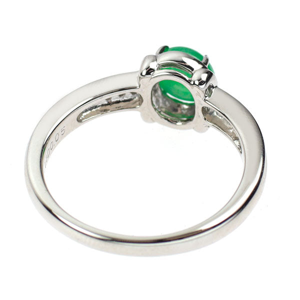 Pt900 オーバルカボション 翡翠 ダイヤモンド リング 1.11ct D0.05ct
