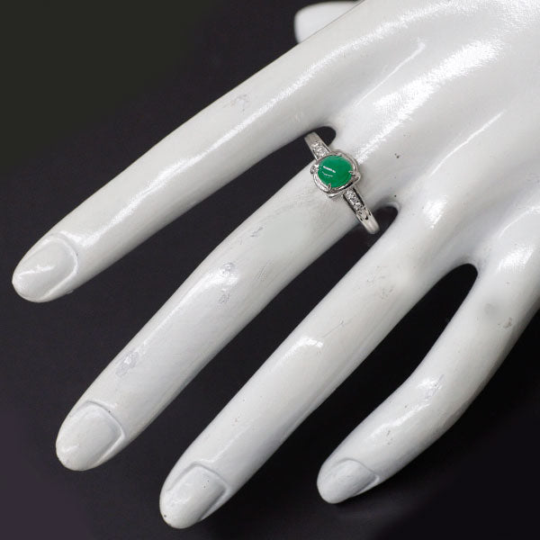 Pt900 オーバルカボション 翡翠 ダイヤモンド リング 1.11ct D0.05ct