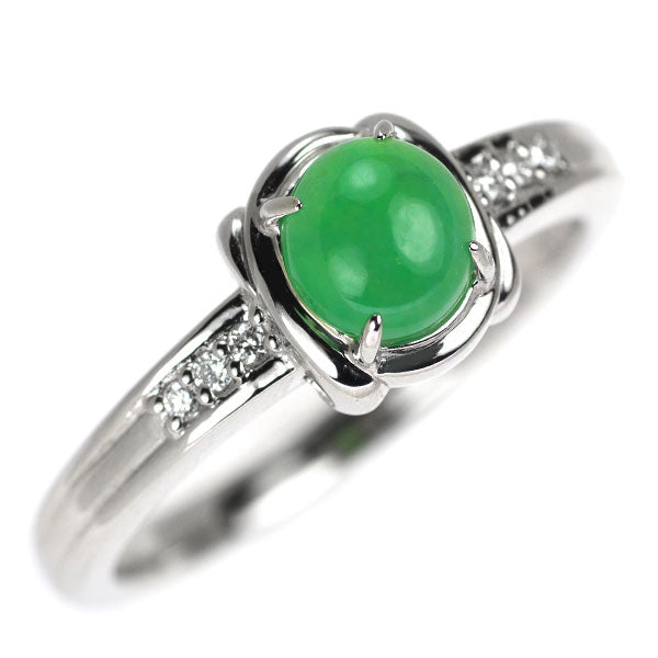 Pt900 オーバルカボション 翡翠 ダイヤモンド リング 1.11ct D0.05ct