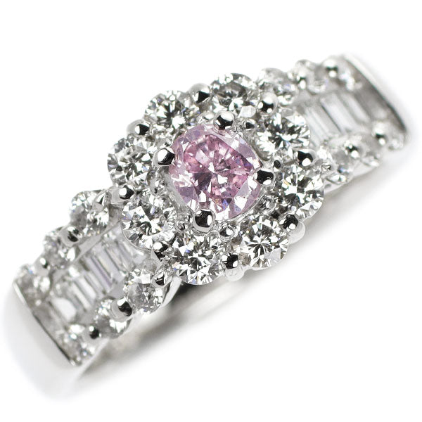 希少 Pt900 天然ピンク ダイヤモンド リング 0.191ct FLPP I1 D0.82ct フラワー