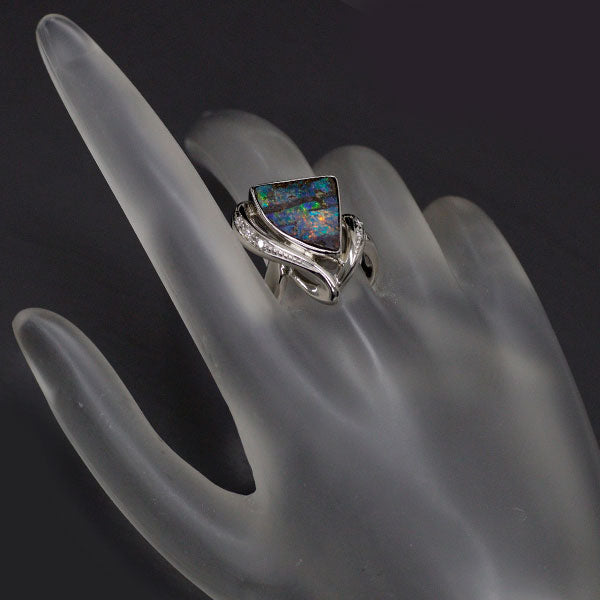 Pt900 ボルダーオパール ダイヤモンド リング 5.30ct D0.04ct