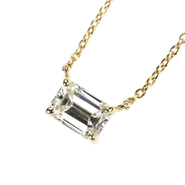 K18YG エメラルドカット ダイヤモンド ペンダントネックレス 0.645ct H VVS2