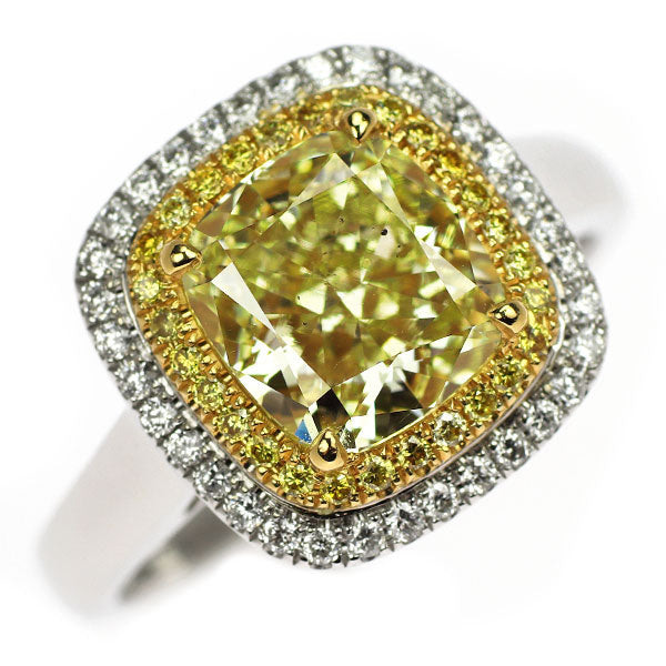 K18YG/ WG クッションカット ダイヤモンド リング 2.52ct FLY SI1