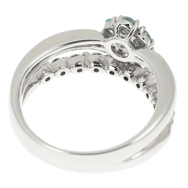 K18WG アイスブルー/カラーレス ダイヤモンド リング 0.30ct D0.35ct フラワー
