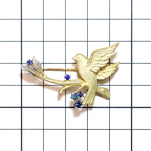 石川暢子 K18YG/Pt900 サファイア トリートブルー/カラーレスダイヤモンド ブローチ 鳥