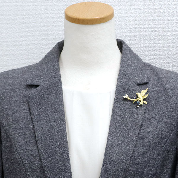 石川暢子 K18YG/Pt900 サファイア トリートブルー/カラーレスダイヤモンド ブローチ 鳥