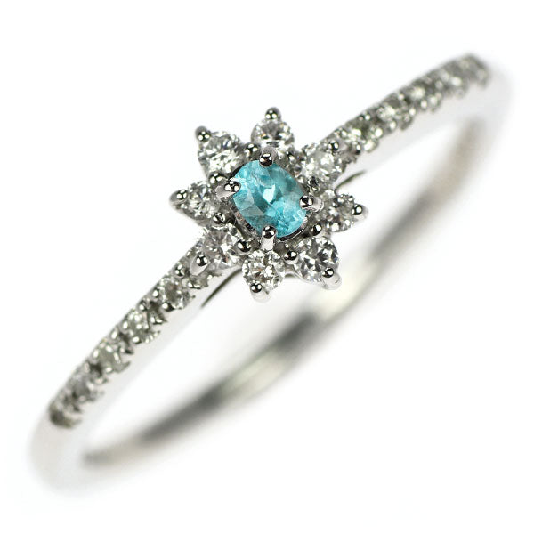 新品 希少 Pt950 パライバトルマリン ダイヤモンド リング 0.05ct D0.17ct フラワー