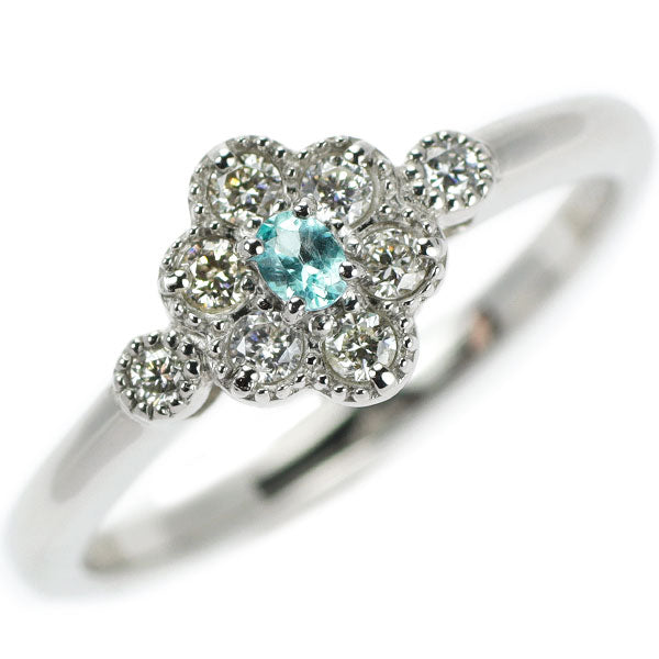 新品 希少 Pt950 パライバトルマリン ダイヤモンド リング 0.04ct D0.17ct フラワー
