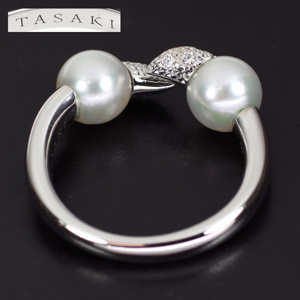 TASAKI K18WG Akoya pearl diamond ring, diameter approx. 6.5mm, D0.12ct, #10.0 Danger Fang, Selby Ginza store