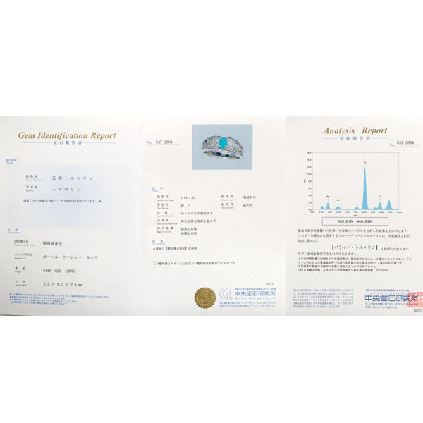 希少 Pt900 パライバトルマリン ダイヤモンド リング 0.448ct D0.29ct