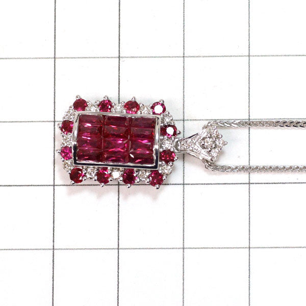 K18WG ルビー ダイヤモンド ペンダントネックレス 2.25ct D0.30ct ミステリーセッティング