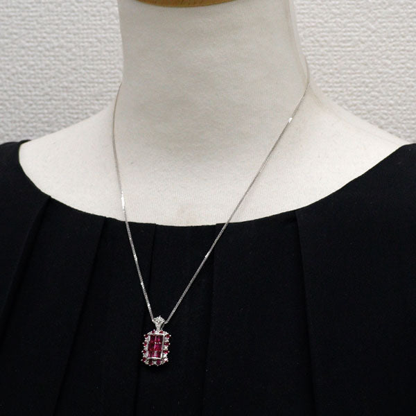 K18WG ルビー ダイヤモンド ペンダントネックレス 2.25ct D0.30ct ミステリーセッティング