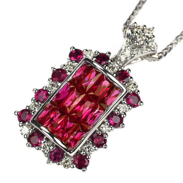 K18WG ルビー ダイヤモンド ペンダントネックレス 2.25ct D0.30ct ミステリーセッティング