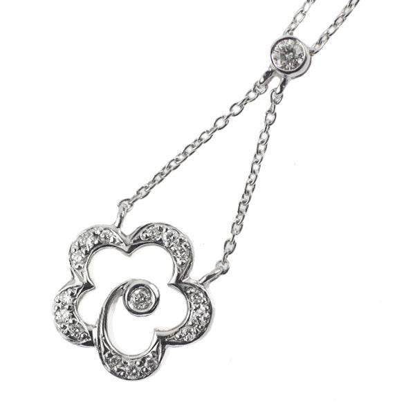 K18WG ダイヤモンド ペンダントネックレス 0.15ct フラワー