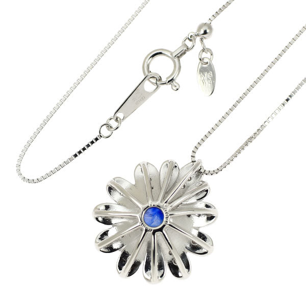 K18WG サファイア ダイヤモンド ペンダントネックレス 1.10ct D0.28ct フラワー