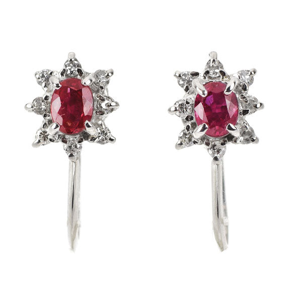 Pt850 ルビー ダイヤモンド イヤリング 0.53ct D0.16ct