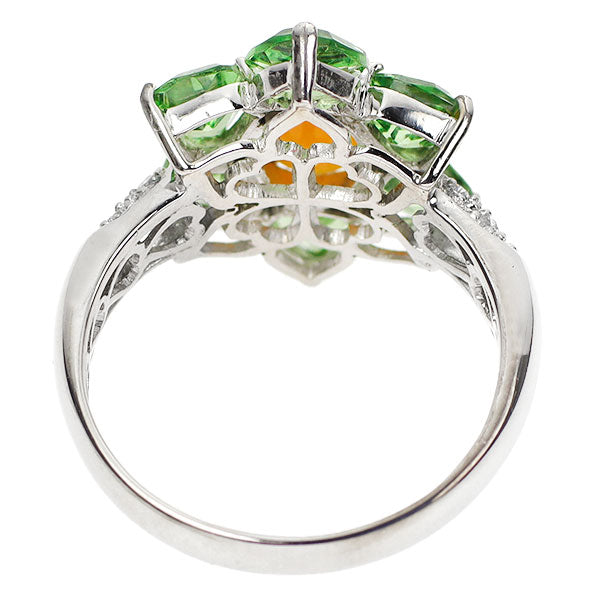 K18WG ファイアーオパール グロッシュラーライトガーネット ダイヤモンド リング 0.84ct GG2.50ct D0.14ct
