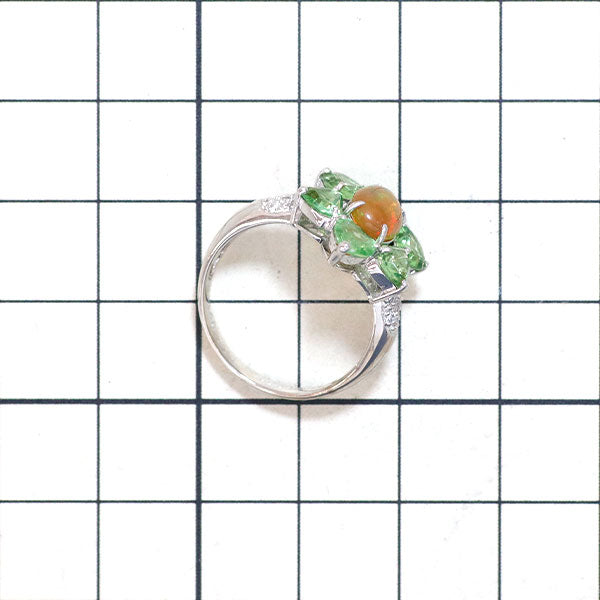 K18WG ファイアーオパール グロッシュラーライトガーネット ダイヤモンド リング 0.84ct GG2.50ct D0.14ct