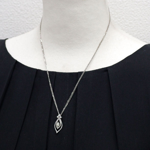 K18WG マーキス ダイヤモンド ペンダントネックレス 0.327ct D0.50ct